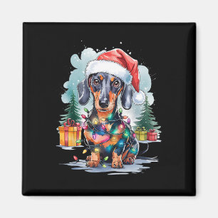 Dachshund Dog Santa Hat Christmas Lights Tree Wint Magnet