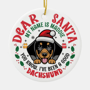Dachshund Dog Santa Personalised Christmas Round Ceramic Ornament