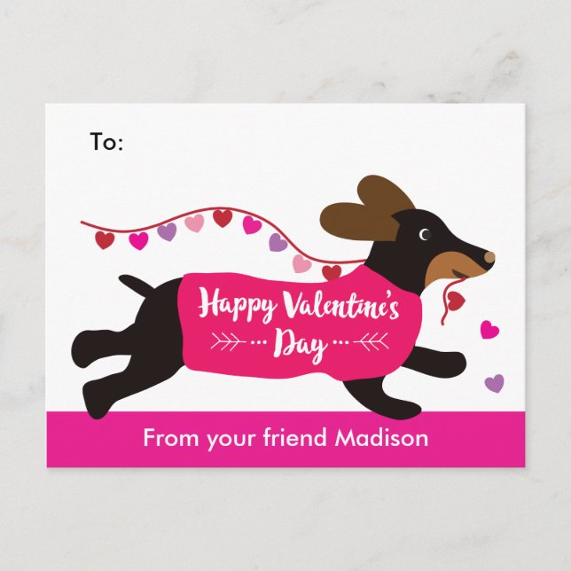 Dachshund Dog School Valentine Exchange Holiday Postcard (Front)