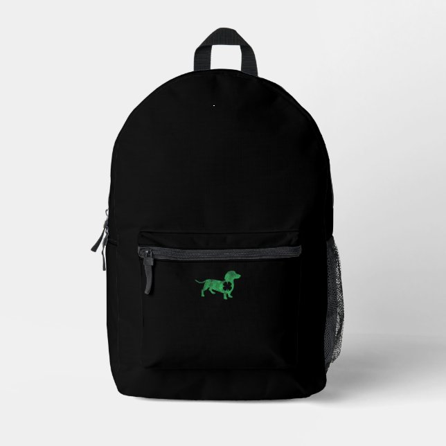 Dachshund Dog Shamrock St. Patrick's Day Saint Pad Printed Backpack (Front)
