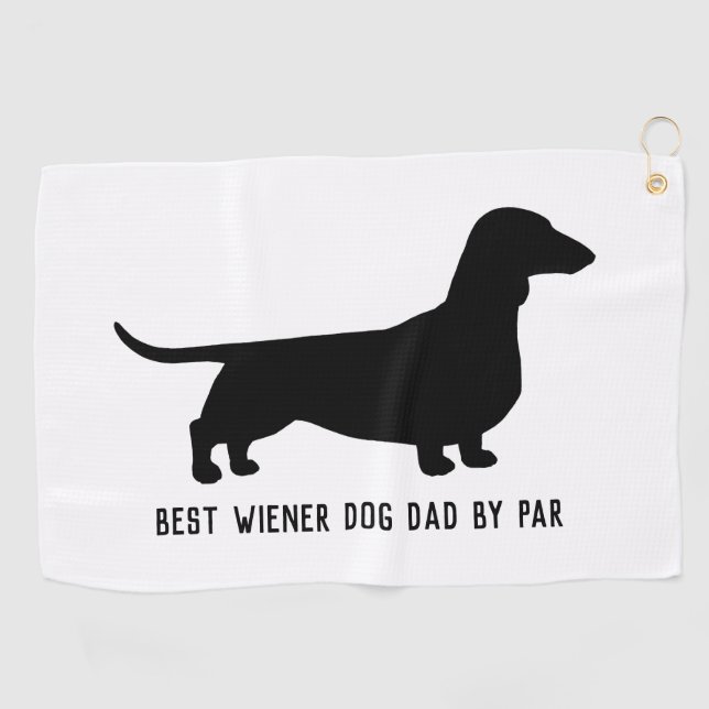 Dachshund Dog Silhouette Custom Text Golf Towel (Horizontal)