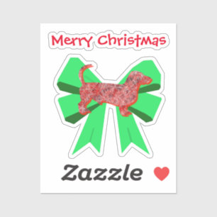 Dachshund Dog Silhouette Red & Green Bow Christmas