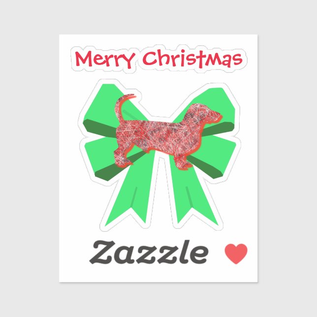 Dachshund Dog Silhouette Red & Green Bow Christmas (Sheet)