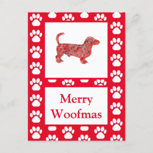 Dachshund Dog Silhouette Red Merry Christmas Postcard
