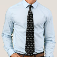 Dachshund Dog Silhouette Yellow & Blue Black Tie