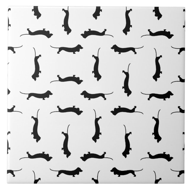 Dachshund Dog Silhouettes CUSTOM BACKGROUND COLOR Ceramic Tile (Front)