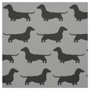 Dachshund Dog Silhouettes Pattern Grey and Black Fabric