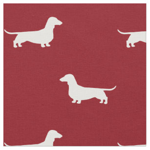 Dachshund Dog Silhouettes Pattern Red and White Fabric