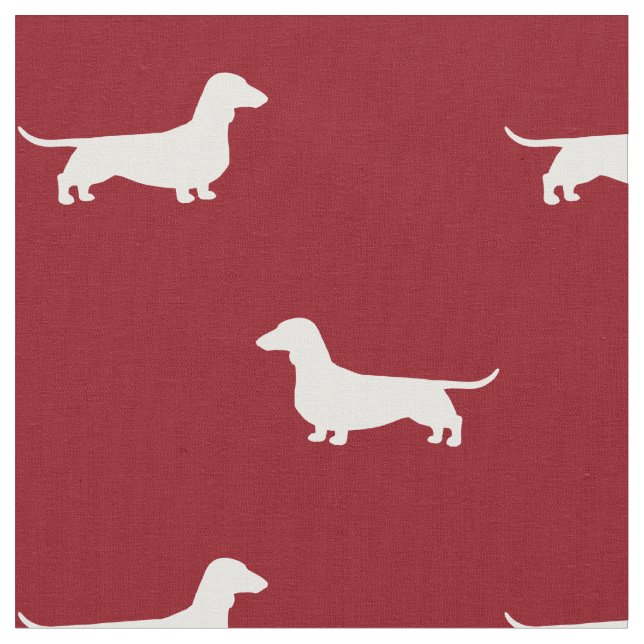 Dachshund Dog Silhouettes Pattern Red and White Fabric (Close Up)
