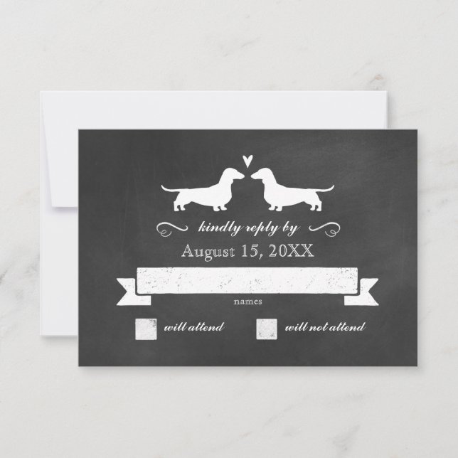 Dachshund Dog Silhouettes Wedding RSVP Reply Card (Front)