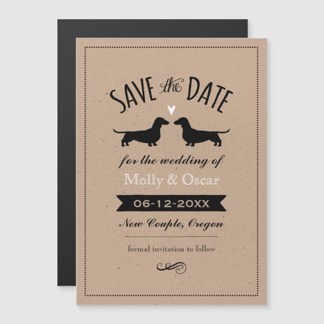 Dachshund Dog Silhouettes Wedding Save the Date Magnetic Invitation (Front/Back)