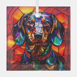 Dachshund Dog "Stained Glass" Glass Tree Decoration