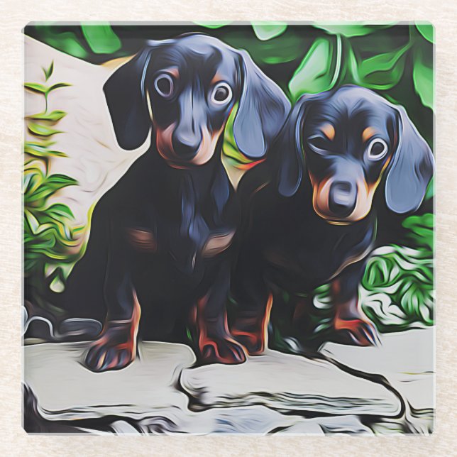 Dachshund Dog Summer Garden Birthday Poster Glass Coaster (Front)