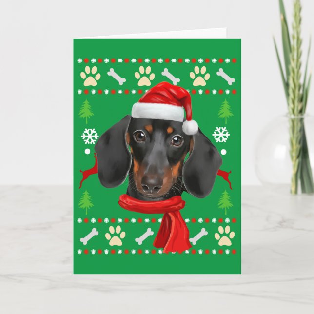 Dachshund Dog Ugly Christmas Card (Front)