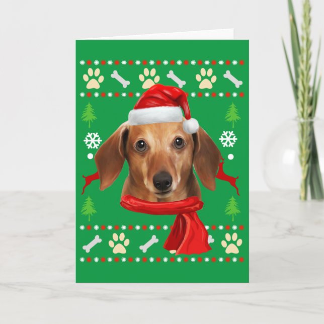 Dachshund Dog Ugly Christmas Card (Front)