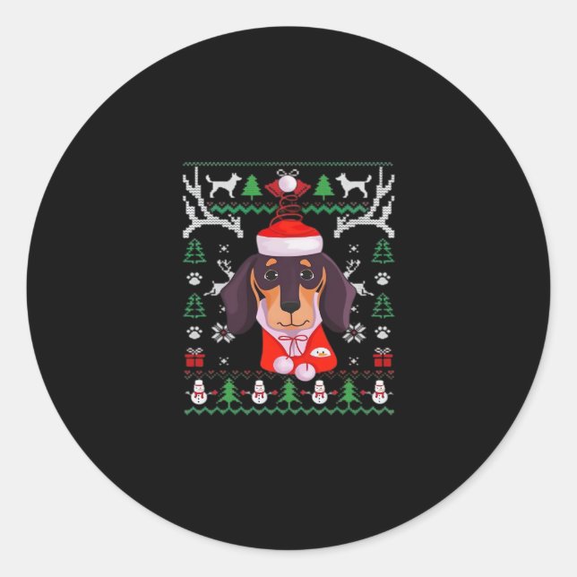 Dachshund Dog Ugly Christmas Classic T-Shirt Classic Round Sticker (Front)