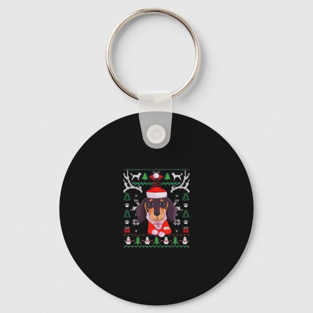 Dachshund Dog Ugly Christmas Classic T-Shirt Key Ring (Front)