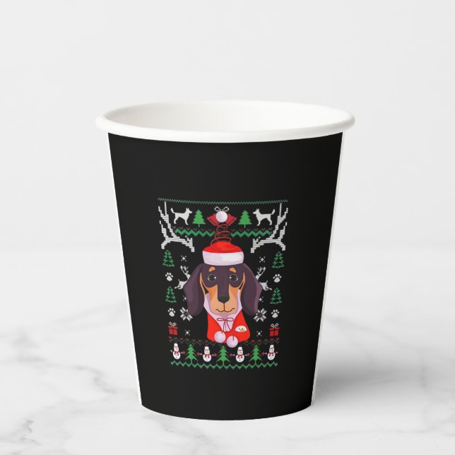 Dachshund Dog Ugly Christmas Classic T-Shirt Paper Cups (Front)