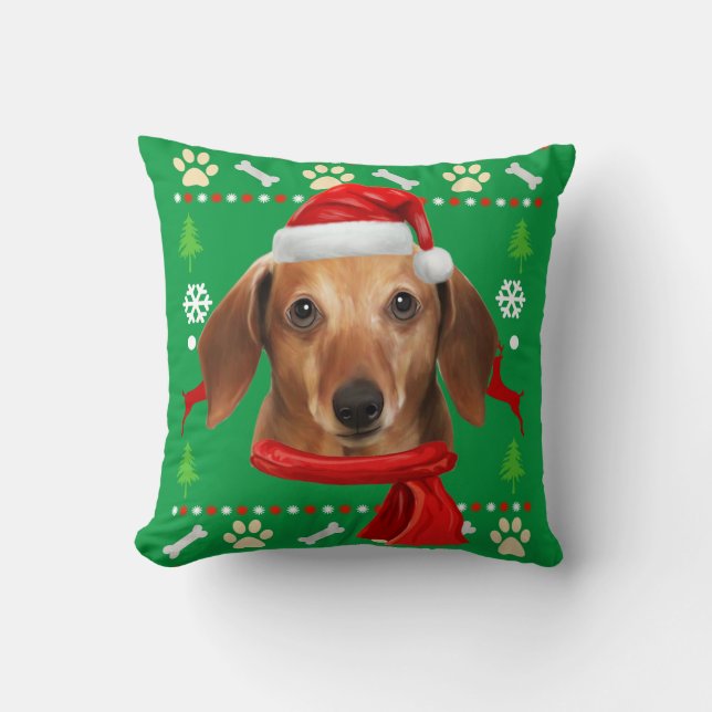 Dachshund Dog Ugly Christmas Cushion (Front)