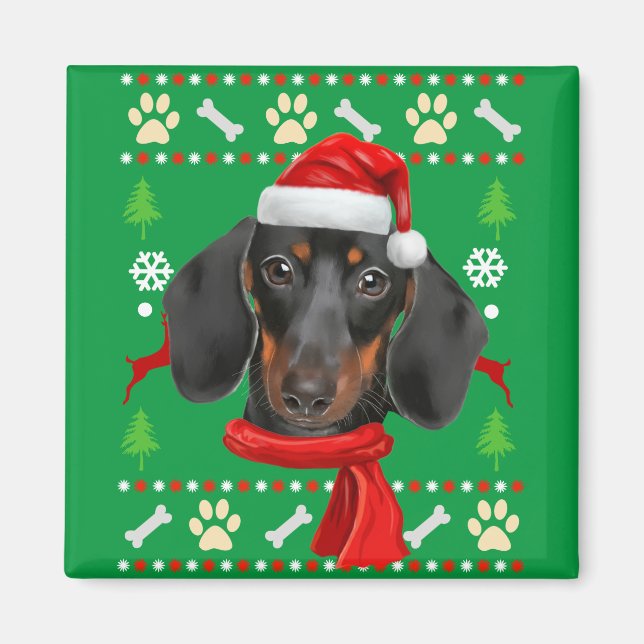 Dachshund Dog Ugly Christmas Magnet (Front)