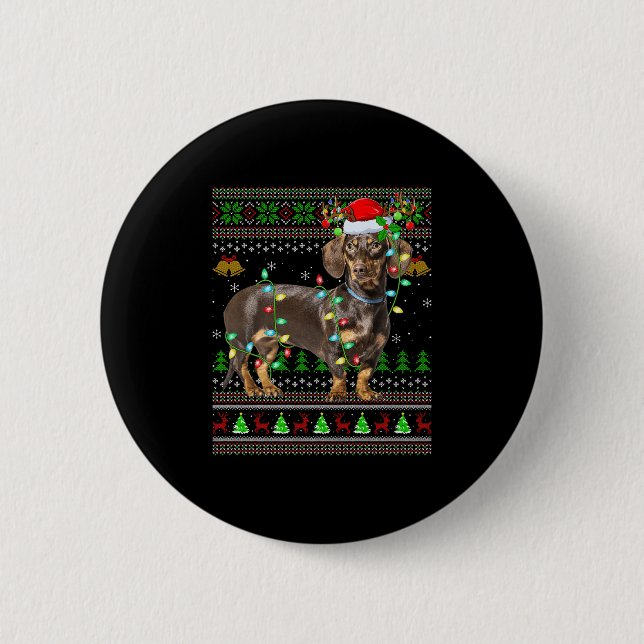 Dachshund Dog Ugly Christmas Sweaters Holiday Sant 6 Cm Round Badge (Front)