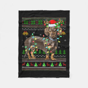 Dachshund Dog Ugly Christmas Sweaters Holiday Sant Fleece Blanket