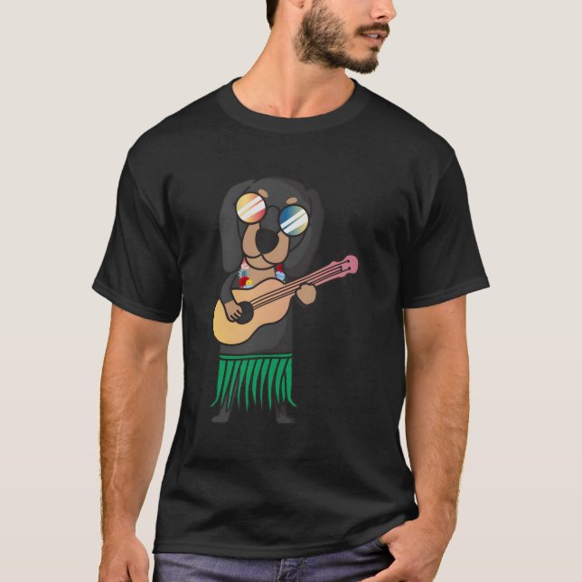 Dachshund Dog Ukulele Luau Cute Funny Hawaii T-Shirt (Front)