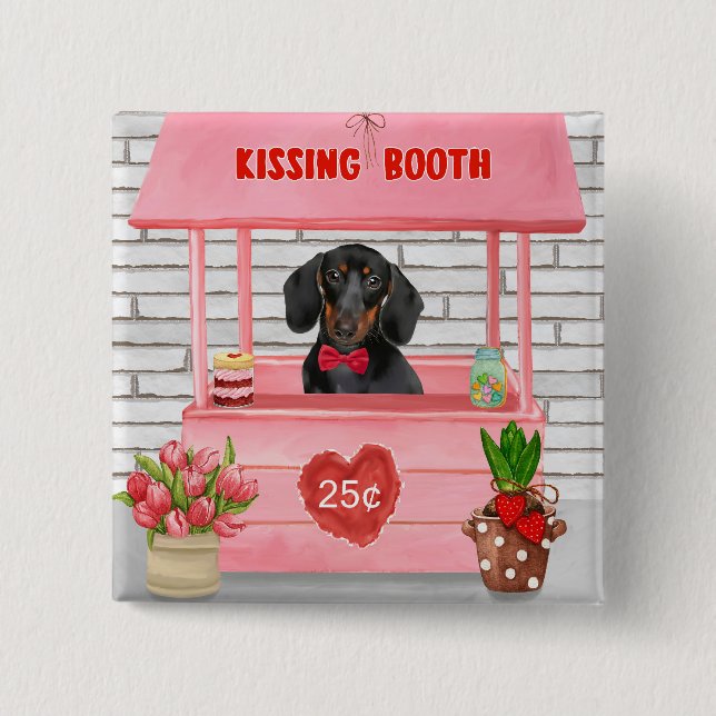 Dachshund Dog Valentine's Day Kissing Booth 15 Cm Square Badge (Front)