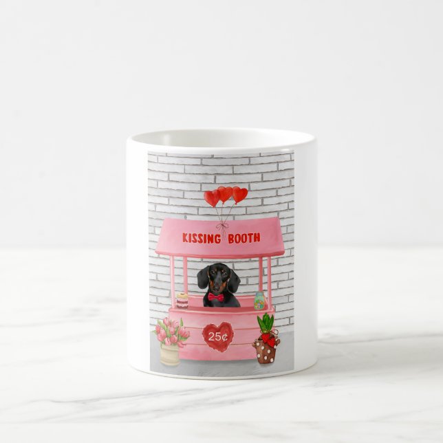 Dachshund Dog Valentine's Day Kissing Booth Coffee Mug (Center)
