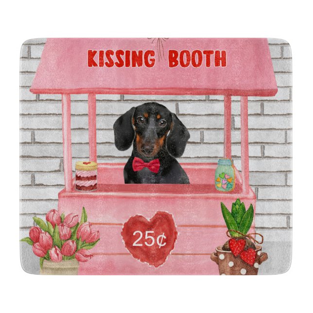 Dachshund Dog Valentine's Day Kissing Booth Cutting Board (Front)