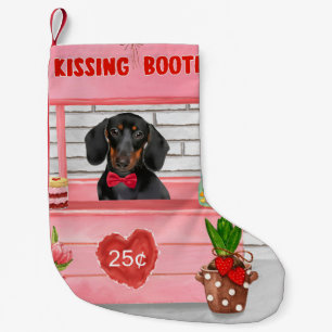 Dachshund Dog Valentine's Day Kissing Booth Small Christmas Stocking