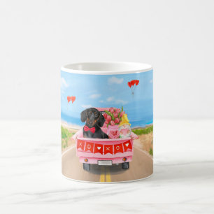 Dachshund Dog Valentine's Day Truck Hearts Coffee Mug