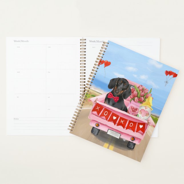 Dachshund Dog Valentine's Day Truck Hearts Planner (Display)