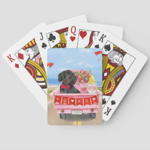 Dachshund Dog Valentine's Day Truck Hearts Playing Cards