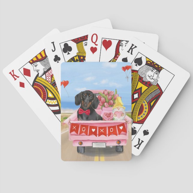 Dachshund Dog Valentine's Day Truck Hearts Playing Cards (Back)