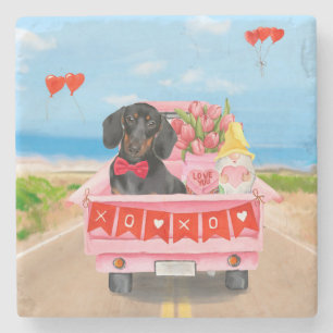 Dachshund Dog Valentine's Day Truck Hearts Stone Coaster