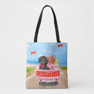 Dachshund Dog Valentine's Day Truck Hearts Tote Bag