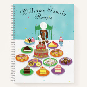 Dachshund Dog w/ Desserts Watercolor Family Recipe Notebook