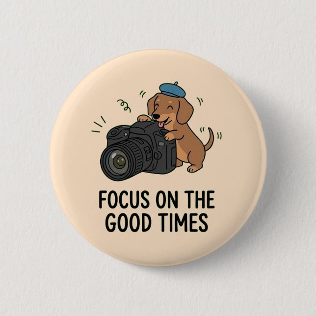 Dachshund Dog with Camera Playful Illustration 6 Cm Round Badge (Front)