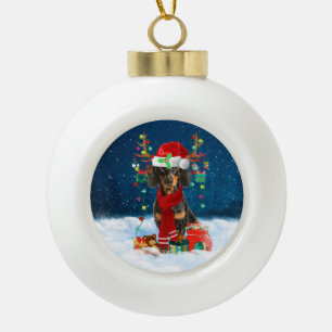 Dachshund dog with Christmas gifts Ceramic Ball Christmas Ornament