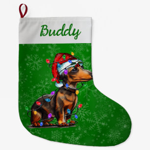 Dachshund Dog With Christmas Lights Large Christmas Stocking