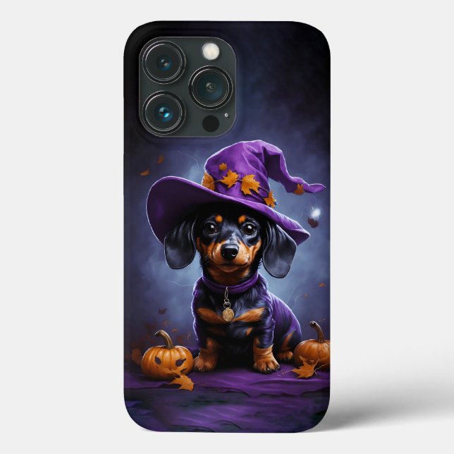 Dachshund dog with Halloween pumpkin phone case (Back)