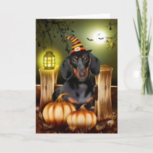 Dachshund Dog with Witch Hat Halloween Gift Idea Card