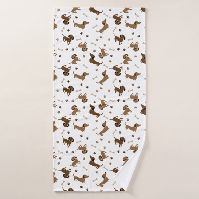 Dachshund Dogs and Bones Cute Paws Bath Towel (Bath Towel)