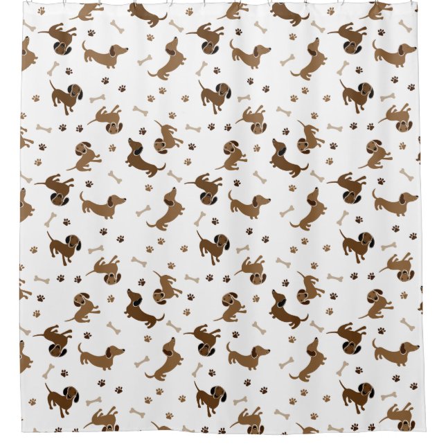 Dachshund Dogs and Bones Cute Paws Shower Curtain (Front)