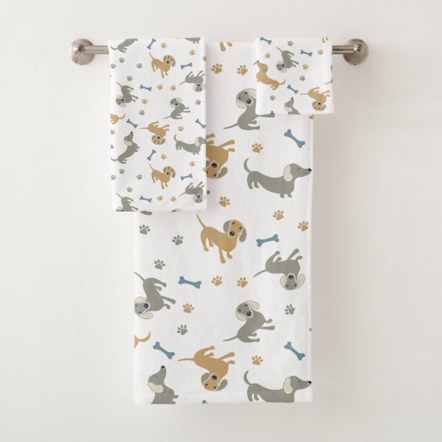 Dachshund Dogs and Paws Cute Pastel Bath Towel Set (Insitu)
