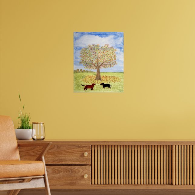 Dachshund Dogs Autumn Tree Walk Poster (Living Room 2)