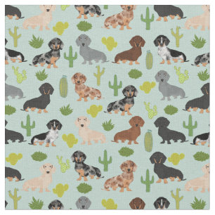 Dachshund dogs cactus mint fabric