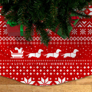 Dachshund Dogs Christmas Pattern with Squirrel Brushed Polyester Tree Skirt