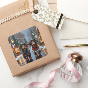 Dachshund Dogs Christmas Snow Holiday Square Sticker